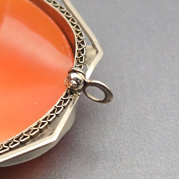 Antique 14K White Gold Cameo Brooch/Pendant 2" Filigree Frame 13.72g 44x36mm - Picture 14 of 16